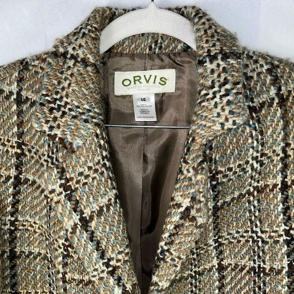 Orvis Wool Plaid Single Breasted Blazer Coat - Picture 6 of 14